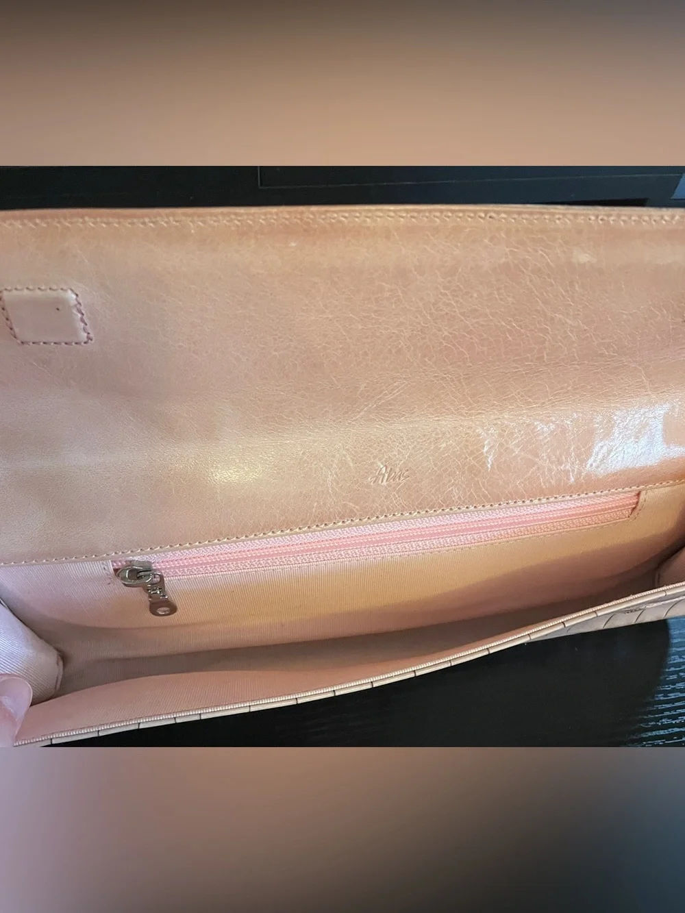Abas Croc-Embossed Leather Light Pink Clutch